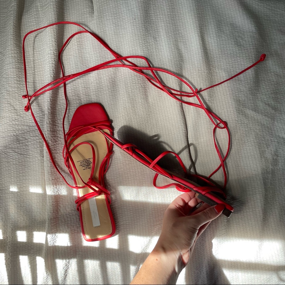 Tie Up Red Premium Leather Sandals - Picture 3 of 6